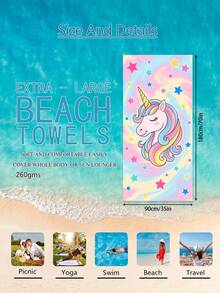 1 Peça Toalha de Praia Infantil com Unicórnio e Pentagrama, Cobertor de Praia Extra Grande de Microfibra Super Macia, Toalha de Banho Altamente Absorvente, Adequada para Viagem, Piscina, Mergulho, Surfe, Ioga, Camping, Disponível em Vários Tamanhos, Acessórios de Praia - Multicolorido - Visão 14