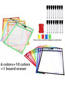 BELLKIDS 6/12 Transparent Double-Sided Erasable Dry Erase Bags With 8-Color Pens, Hanging Writing File Bags, Colored Graffiti And Painting Bags, PVC Storage Bags, Interactive Props, Perfect For Classrooms, Families, Student Stationery, And Teaching Tools. - Multicolor - View 17