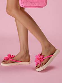 Colorful Floral Thong Sandals, Sweet Women Beach Slippers,Flip Flops,Summer Shoes - Hot Pink - View 9