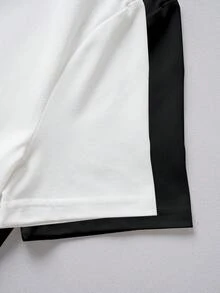 2 Pieces Women's Slim-Fit Crop Top And Loungewear Short T-Shirt - Black and White - View 4