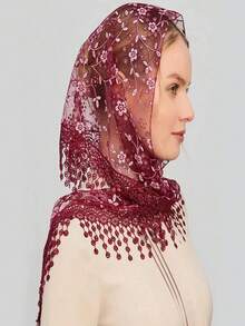 1pc 2026 New Floral Lace Triangle Scarf/Headscarf For Women, Suitable For Weddings, Parties, Formal Events,Summer,Beach - Solid Color - View 15