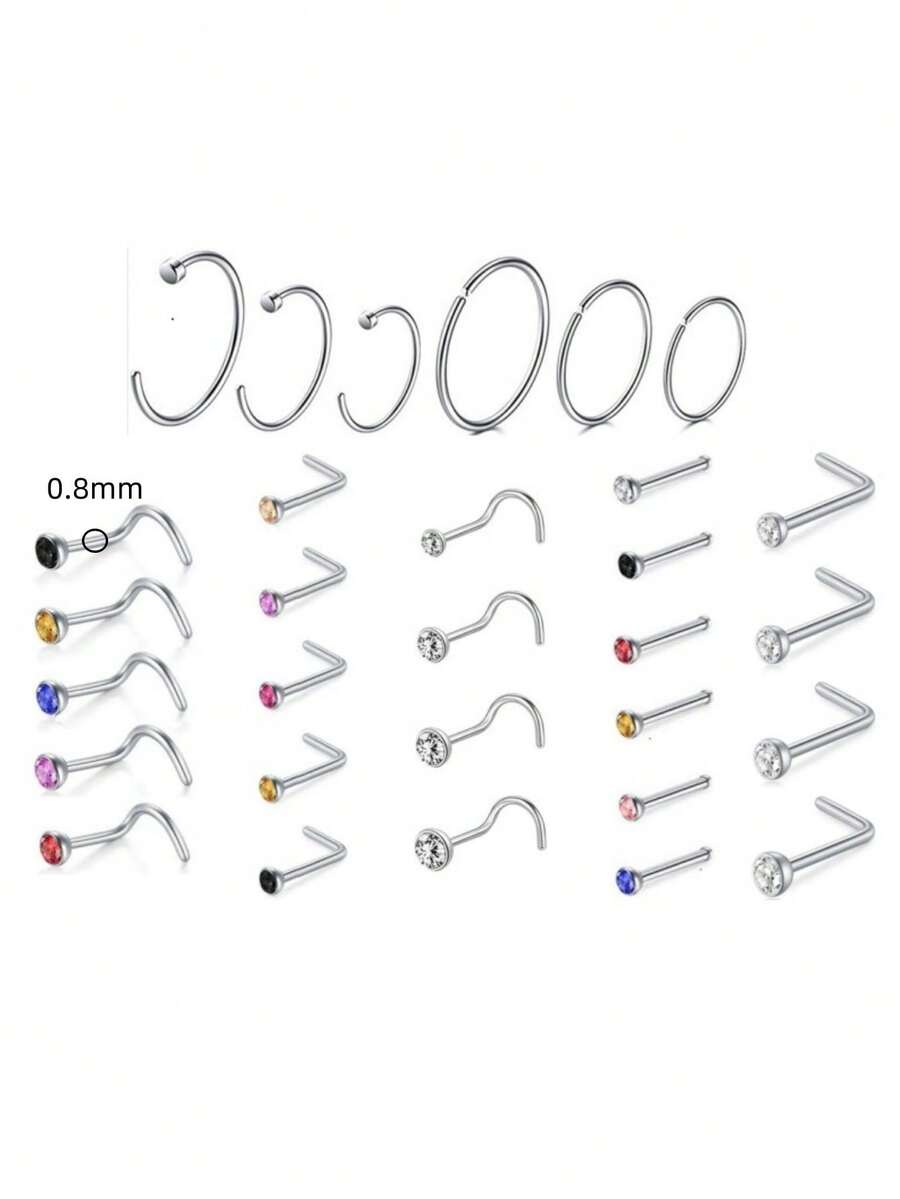 Bộ 5/10/30 khuyên mũi bằng thép titan 20G - Kiểu dáng hỗn hợp, đính đá thạch anh và đá quý nhiều màu sắc, thích hợp cho Tháng Tự hào, Lễ hội mùa hè và phong cách đường phố Y2K. - Nhiều màu - Xem 1
