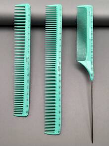 1pc/3pcs/5pcs/6pcs Heat-Resistant Durable Hair Styling Comb Set, 19 Models Available, Macaron Color With Ruler, Suitable For Long/Short Hair, Cutting, Styling, Salon/Home/Travel Use - Mint Blue - View 5
