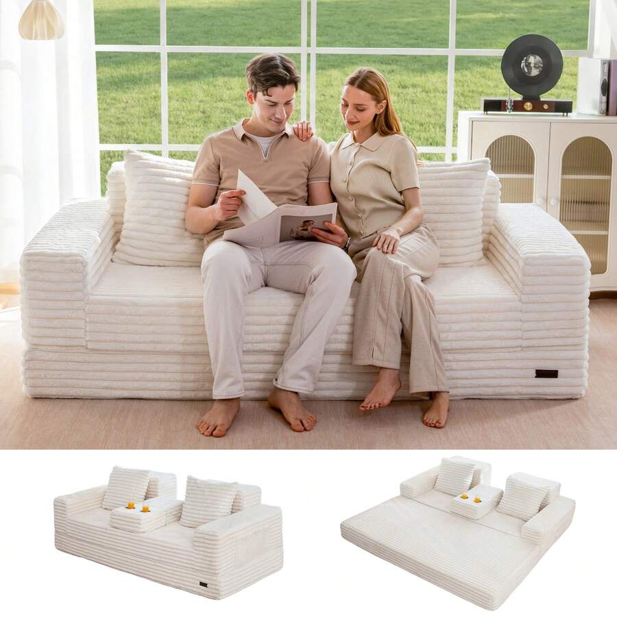 MAXYOYO Cloud Modular Sofa,4 In 1 Convertible Chenille Boneless Couch For Living Room, Folding Recliner Sleeper Chair, Boxed Sofa, No Assembly Required - Màu be - Xem 1