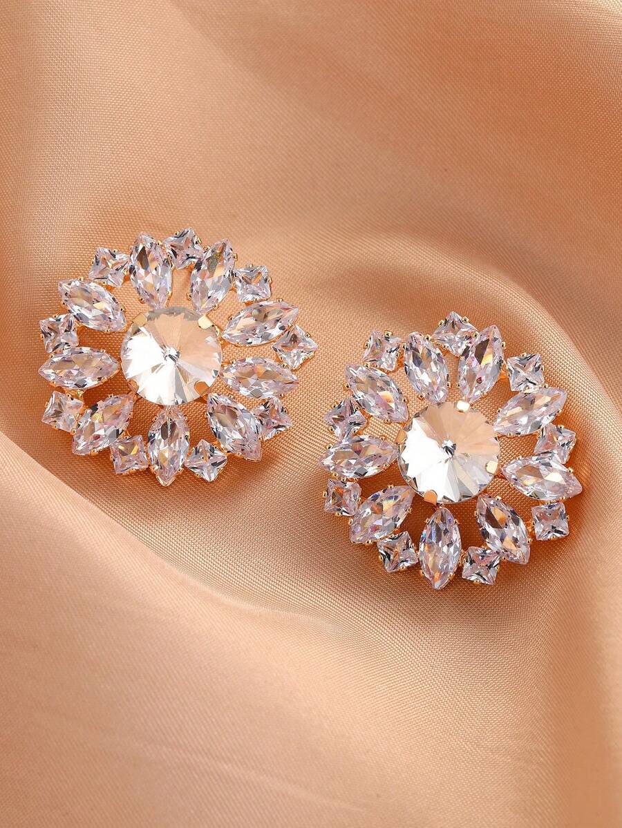 1 Đôi bông tai thủy tinh hình hoa băng giá màu trắng lấp lánh, thời trang và thanh lịch dành cho nữ - Nhiều màu - Xem 1