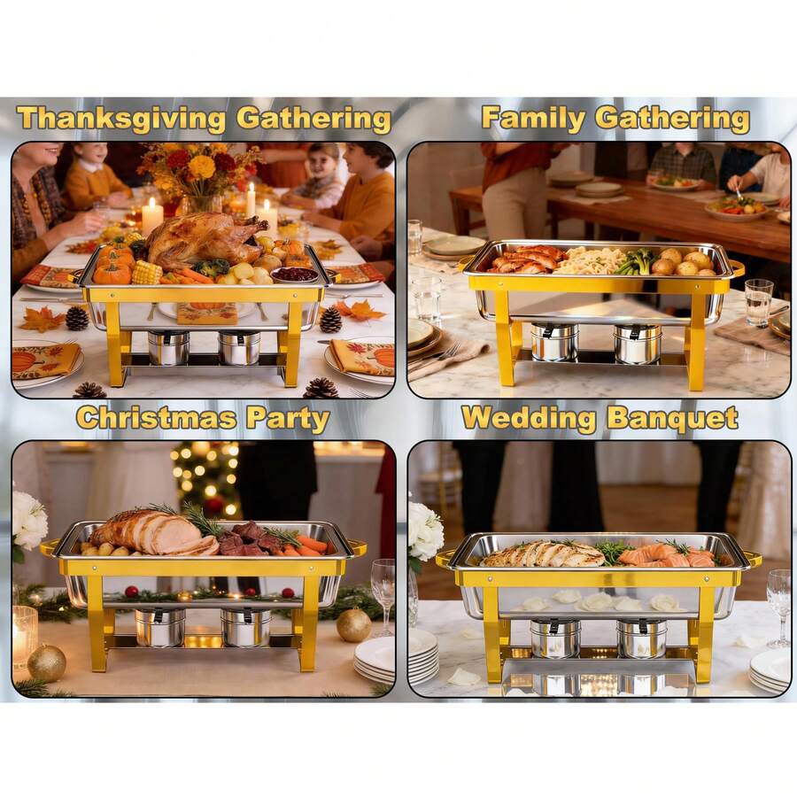Chafing Dishes For Buffet Set Of 4/2, 9QT Buffet Servers And Warmers,316 Stainless Steel Round Catering Food Warmers Stainless Steel Chafing Dish Buffet Set With Glass Lid & Lid Holder For Parties Events,Festive Feast Ready! Warm Chafing Dish Buffet Set - Perfect Christmas Gift & Limited Offer! - 玻璃蓋-2 - 查看 1