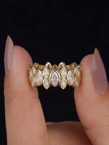 1 pezzo Anello classico ed elegante in argento sterling 925 con zirconi a strati, affascinante anello da donna in stile vintage europeo e americano, adatto per balli, raduni e feste, regalo di gioielleria elegante per donne - Anelli impilabili Marquise - Visualizzare 9