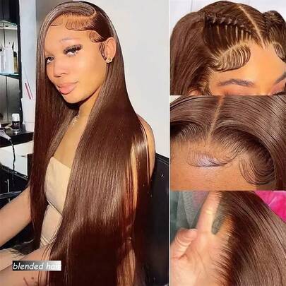 180% Density 30Inch 13x4 Lace Front Wigs Human Blended Hair Straight Wigs For Women 12A Pre Plucked HD Lace Frontal Wig With Baby Hair Brown