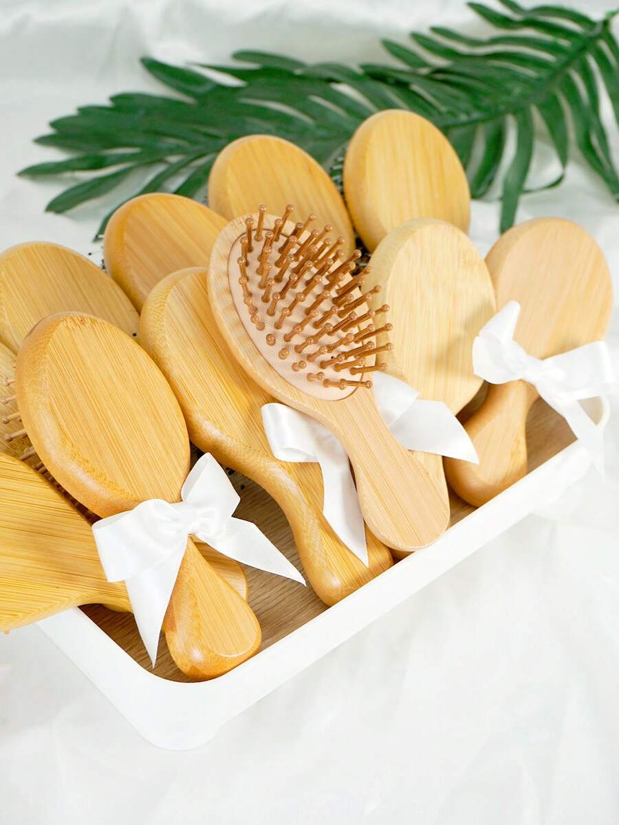 1pc/ 2pcs/ 3pcs Bamboo Mini Cushion Hair Brush With Bow, Compact Bamboo Bowknot Air Cushion Brush, Portable Small Paddle Brush With Decorative Bow – Natural Wood Detangling Brush For Women, For Purse, Travel, Gym, Office, Quick Styling – Perfect Valentine's Day, Birthday, Christmas, Anniversary Gift For Her, Friend, Sister, Daughter ( Natural Bamboo, Lightweight Mini) ﻿ ﻿ - Multicolor - View 1