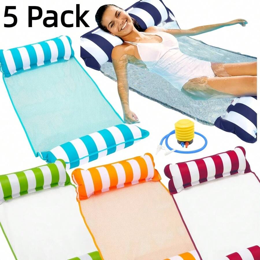 5 Pack Inflatable Pool Floats Adult Size Water Hammock, Pool Rafts Lounge Chairs Floating, 4-In-1 Multi-Purpose Pool Floaties Toys, Floats For Swimming Pool - 5Pack - View 1