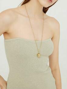 1pc Gold Stainless Steel 18K Gold Plated Round Ball Pendant Necklace, Simple And Versatile For Daily Decoration - Gold - View 1