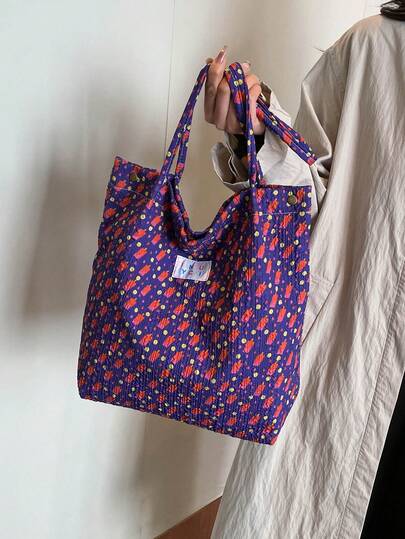 新款可爱印花单肩包，大容量购物袋，休闲腋下包，学生单肩包