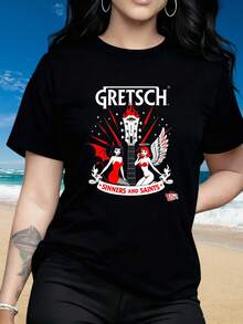 Sinners Saints Gretsch Guitar T-Shirt| Rock Out In Style - Crew Neck, Short Sleeve, Casual Fit, All-Season, Digital Heat Transfer Print, Perfect For Daily & Casual Wear - màu đen - Xem 9