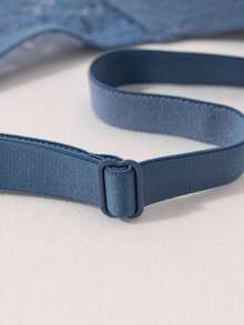 Set Bra dan Celana Dalam Wanita dari Katun Jacquard dan Renda - Biru - View 4