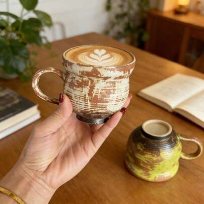 Vintage Kiln Change Glaze Rustic Stoneware Coffee Mug, Handmade Artistic Small Capacity Ceramic Cup, For Home Cafe Office Espresso Latte Gift Idea