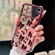 Cherry Bows Pattern Transparent Phone Case, Full Coverage Four-Corner Anti-Drop Cover For IPhone 11 12 13 14 15 16 17 Air Pro Max Plus - 藍色 - 查看 4
