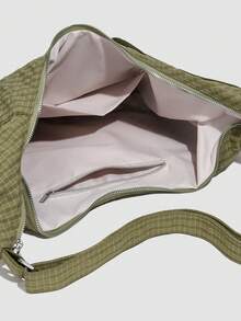 Bolso de hombro y bandolera multifuncional de diseño único y alta calidad con estampado a cuadros y cordón ajustable, estilo dumpling, para uso diario y desplazamientos - Verde - Ver 6