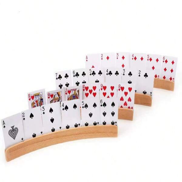 1/2/4 Pcs Wooden Playing Card Holders, Sturdy Pine Wood Playing Card Holders, Convenient For Carrying And Storing Playing Cards, Enhances Game Comfort, Hands-Free, Suitable For Playing Cards, Photos, And Mobile Phones, Traditional Style, Solid Wood. Art Craft Tools, Sewing Supplies, Wooden Playing Card Base, Suitable For Games And Entertainment, Suitable For Magic And Playing Card Games, Card Holders For Home, Kitchen, Events, Parties, Card Organizer Box, Card Rack, Card Game Accessories