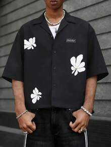 男士休闲印花衬衫，夏季 - 黑色 - 查看 2