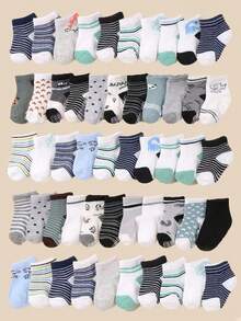 10 pares de calcetines casuales antideslizantes con puntos para bebés, calcetines transpirables para niños pequeños con rayas y patrones de dinosaurios, adecuados para uso casual diario y gateo - Multicolor - Ver 9