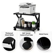 Modern Desktop Printer Stand 2 Tier Desk Organizer Multi-Purpose Computer Monitor Riser With Storage Shelves Wood Printer Stand For Home Office Fax Machine Scanner Books - Black - View 5