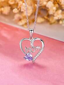 1 PC Teen Luxury Cubic Zirconia Necklace Pendant For Girls For Birthday For Mother's Day Gift Anniversary Party Jewelry - Purple - View 1