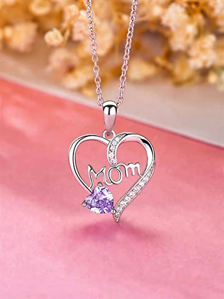 1 PC Teen Luxury Cubic Zirconia Necklace Pendant For Girls For Birthday For Mother's Day Gift Anniversary Party Jewelry - Purple - View 1