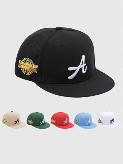 男女通用嘻哈帽，绣有字母A，平沿帽，适合外贸情侣，遮阳棒球帽，街舞帽