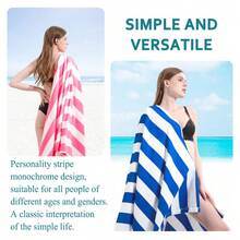 1pc Oversized 29x58 Inch Stripe Beach Towel  Extra Large Accessories Essentials Soft Super Absorbent Pool Travel Bath Swim Camping Towels Bulk Men Women Adults Gift - 藍色包裝 - 查看 3