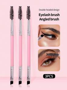 3Pcs Double-Ended Brow & Lash Brush Set, Professional Soft Fiber Makeup Tools, Portable Travel Eyebrow & Eyelash Brush Kit - Black - View 2