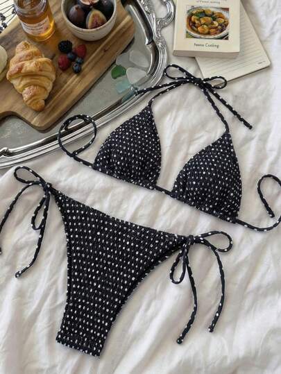 Bộ đồ đi biển thường ngày 2 mảnh chấm bi dành cho nữ, mùa hè.