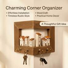 1Set Rustic-Style Wall-Mounted Key Rack Featuring 4 Hooks,Suitable For Displaying In Bedrooms,Home Walls, And For Organizing Art And Crafts.This Wooden Entryway Storage Rack Serves As A Key Hook,Bedroom Decor,Shelves For The Wall,Key Holder Wall - Multicolor - View 7