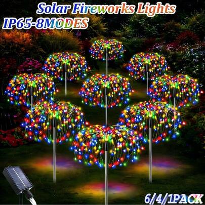 Bộ 4 đèn pháo hoa năng lượng mặt trời 320 LED ngoài trời, đèn sân vườn năng lượng mặt trời, đèn pháo hoa năng lượng mặt trời với dây đèn LED hình ngôi sao 240 LED 8 chế độ, đèn trang trí, thích hợp cho trung tâm mua sắm, xe RV, cắm trại, đám cưới, Giáng sinh, sân vườn, tiệc tùng.