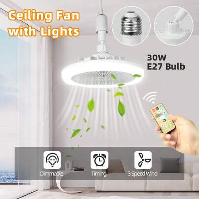CANMEIJIA 1pc Modern Smart Ceiling Fan Light With Remote Control, 24W/30W Ceiling Fan Light, Rotatable, 3-Color Dimmable, 1H/2H/4H Timer, 3-Speed Wind, E27 Base, Suitable For Bedroom, Living Room, Kitchen, Office