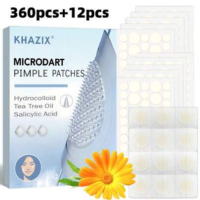 1 Box 360+12pcs Gentle & Non-Irritating Hydrocolloid Acne Pimple Patch, Suitable For All Skin Types, Invisible, Waterproof, Ultra-Thin, Strong Adhesive, Multi-Size, For Daily Use
