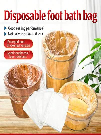 100pcs Sterile Disposable Clear Plastic Foot Bath Bags - Liners For Wooden Foot Baths, Hygienic Nail Care And Home Spa (No Electricity Required), Flexible Liner For Pedicures