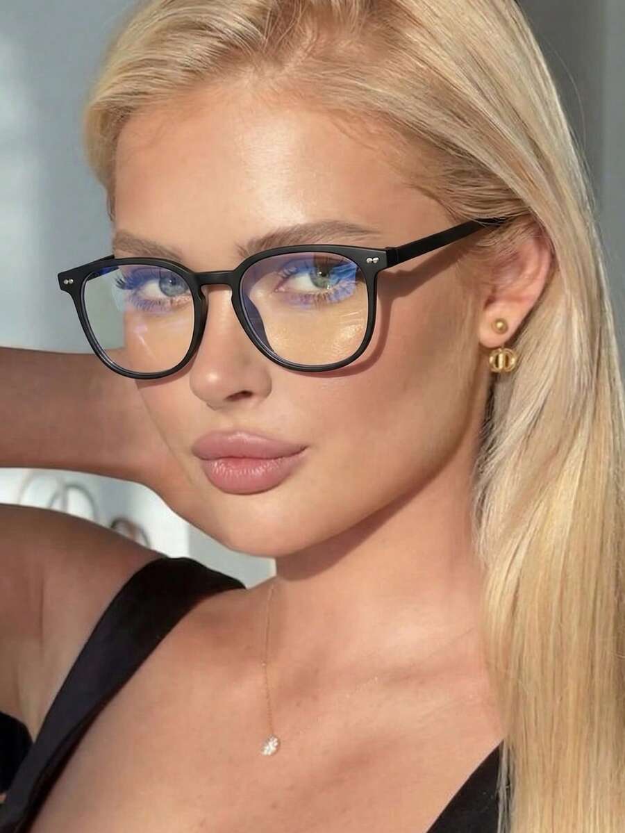 1 Pair Women's TR90 Square Frame Rivet Retro Fashion High-Quality Clear Lens Glasses - sand black - View 1