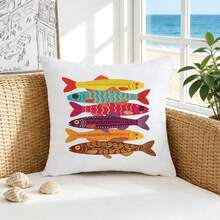 1pc Colorful Tropical Fish Pattern Cushion Cover, Single-Sided Printed Soft Peach Velvet Material, 45*45CM Pillow Case Suitable For Home Indoor Room Living Room Decor, Party Decor, Holiday Decor, Gift (No Pillow Insert) - Multicolor - View 4