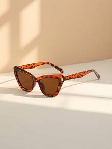 1pc Retro Cat Eye Frame Y2K Fashion Glasses, Leopard Print Bohemian PC Fashion Glasses, Versatile For All Seasons - Multicolor - View 3