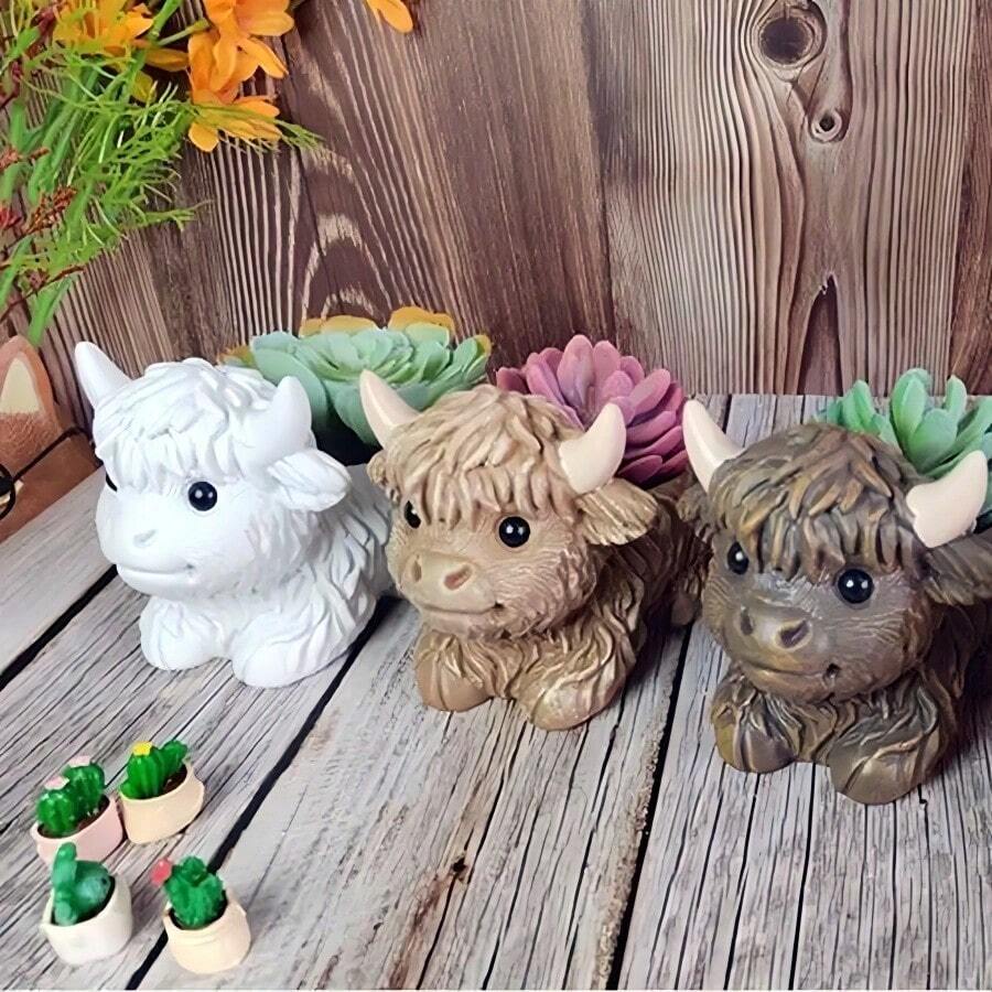 DIY Yak Planter Resin Silicone Mold, Cute Big-Eyed Yak Decor Mold For Candle, Cement, Planter, Reusable And Easy To Demold - Silicone Mold - View 1