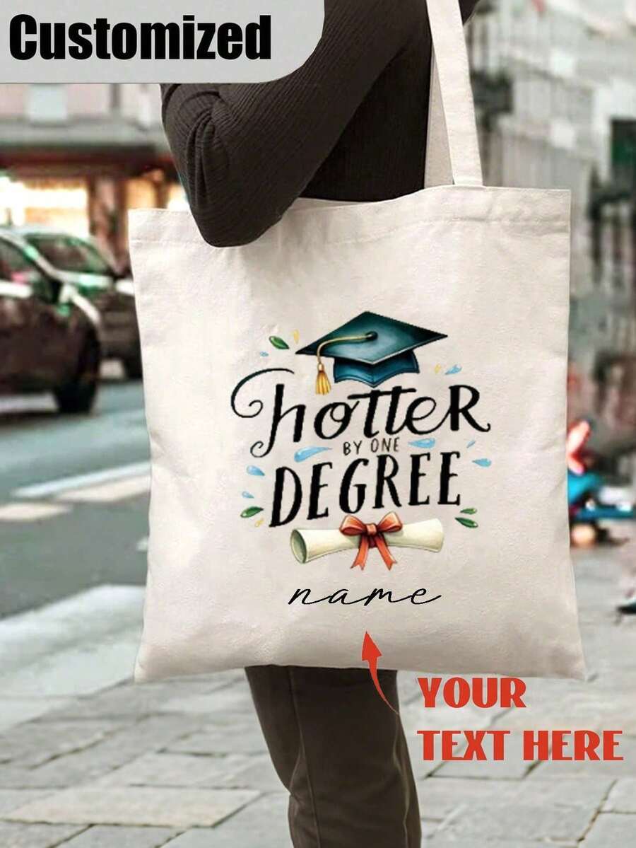 Túi vải bố tote cá nhân hóa, in tên chúc mừng tốt nghiệp năm 2025 theo yêu cầu, bền chắc, dung tích lớn, kiểu dáng tối giản, thích hợp làm quà tặng tốt nghiệp. - Nhiều màu - Xem 1