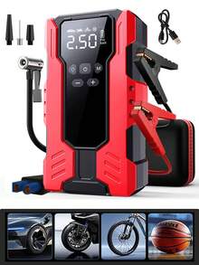 Arrancador de salto de compresor de aire con empaque de EVA, banco de energía - Carga rápida de teléfono, cargador de batería de automóvil Luz de emergencia LED, inflado rápido, monitoreo de presión de neumáticos, arrancador portátil de batería de automóvil de 12V - Multicolor - Ver 4
