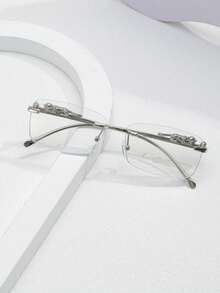 1副男士黑色枪灰色无框金属豹纹复古平框眼镜，夏季新款时尚商务休闲眼镜，适合日常佩戴 - 黑槍色 - 查看 3