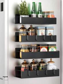 1/4pcs Magnetic Storage Rack, Kitchen Organizer Rack, Refrigerator Side Magnetic Storage Rack, Multi-Function Storage Rack, Magnetic Storage Rack, Magnetic Refrigerator Organizer Rack, Spice Storage Box, Multi-Function Fashion Storage Rack, Black No-Drill Storage Rack. Suitable For Cabinet, Refrigerator, Oven, Washing Machine, Microwave Oven Side, Used For Kitchen Spice Storage - Multicolor - View 3