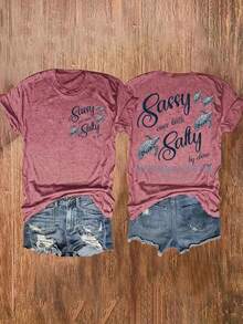 Women'S Casual Short Sleeve T-Shirt - "Salty Like Me" Sea Turtle Graphic Print, Vibrant Red Relaxed Fit Round Neck Top, Medium Stretch Machine Washable All-Season Beach Vacation & Casual Attire, Summer Clothing, Notch Detail Shirt, Comfortable FabricLoose Fit Benito Bowl,Big Game, Football Fast Delivery Women'S Casual And Stylish Short-Sleeved Printed Shirt/T-Shirt, Breathable, Suitable For Outdoor Sports, Everyday Wear, Birthday Gifts, Christmas Gifts, Halloween Gifts, Or As A Commemorative Shirt For Friends Or Loved Ones. Also Suitable As A Pullover - trắng - Xem 6