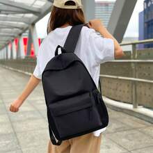 Minimalist Korean Style Black Backpack, School/Business Casual Outdoor Bag - Black - View 2