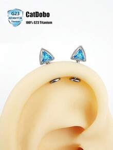 CatDObo 1pc F136 Titanium Alloy Pet Diary Cat Ear Ear Cartilage Cute Sparkling Rhinestone Spiral Ear Cuff Suitable For Girls - Cat Ears - View 9