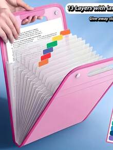 1 pieza Carpeta con 13 compartimentos para almacenamiento, incluye 12 etiquetas de clasificación, impermeable y durable, adecuada para guardar artículos de oficina diarios, artículos escolares, exámenes y materiales, organizador de gran capacidad, incluye pegatinas de clasificación - A - Ver 2