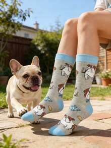 1 双男士吸烟狗印花时尚休闲百搭中筒袜 - 彩色 - 查看 6