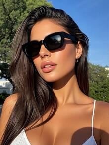 1副休闲方形镜框时尚眼镜，时尚夏季海滩旅行派对礼物，百搭Y2K风格 - 黑色 - 查看 1